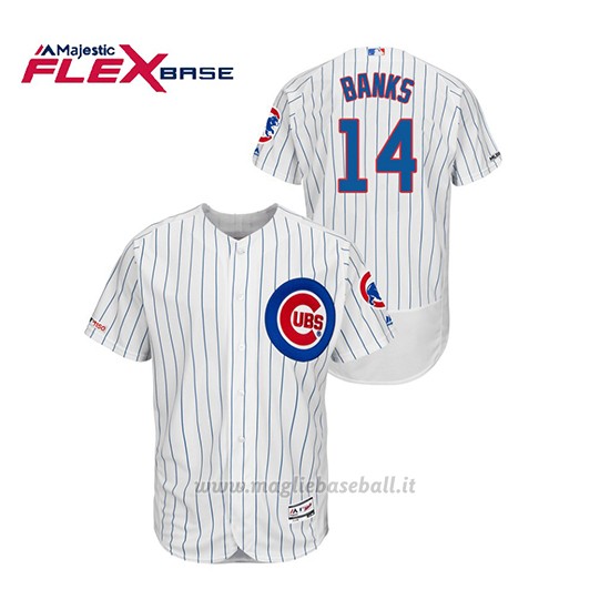 Maglia Baseball Uomo Chicago Cubs Ernie Banks 150th Aniversario Patch Autentico Flex Base Bianco Blu